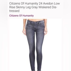 Citizens Of Humanity 24 Avedon Low Rise Skinny Leg Gray Wiskered Distressed